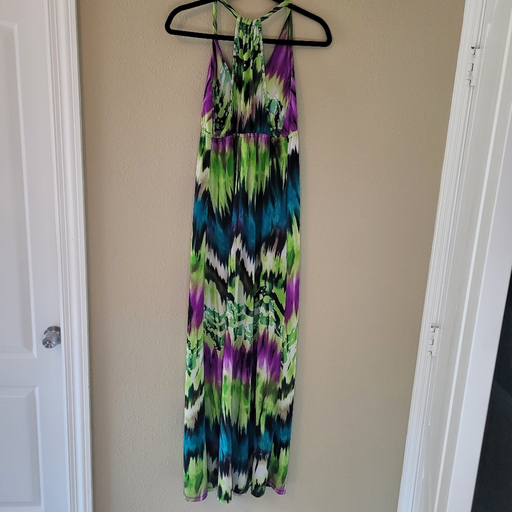 Rue 21 purple and green maxi dress. Razor back straps. Size medium. - Picture 5 of 10